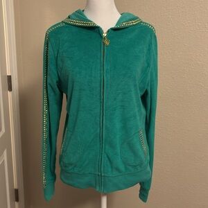 Diane Gilman Green and gold sparkle hoodie